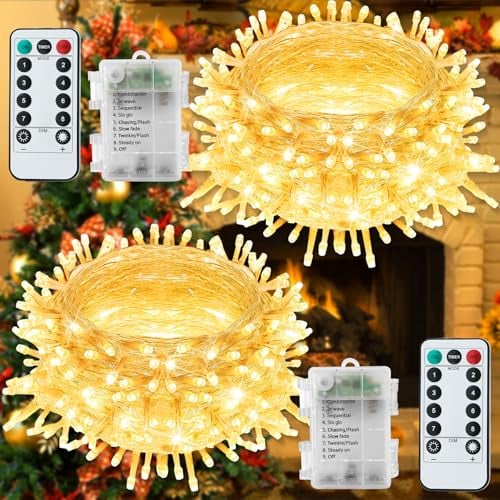 Fobekit Guirnalda Luces Navidad, 2 Piezas 40 LED 4 M, guirnalda luminosa exterior, 8 modos impermeable IP65 con temporizador remoto para habitación, Navidad, fiestas.