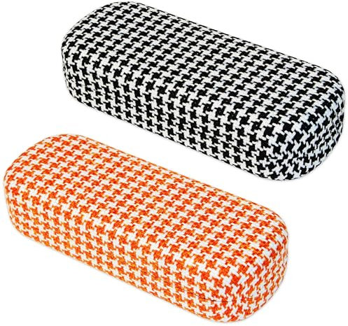 K KAREZOG 2 Stücke Brillenetui Hardcase,Glasses Case Hartschale,Brillenetui Damen Tragbares Hahnentrittmuster Tuch,Brillene tui Sonnenbrille für Damen Mädchen,Sonnenbrillen Etui
