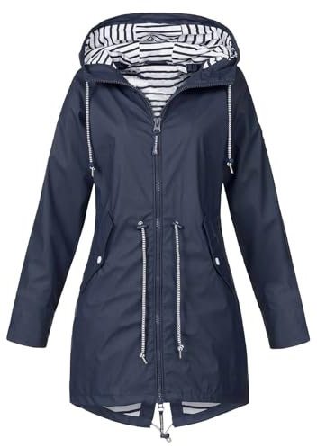 Keepink Rain Coats for Women Waterproof Hoodie Jackets Plain Windproof Zipper Windbreaker Adjustable Lightweight Raincoat with Pockets Packable Outwear Large 8-22 Clearance