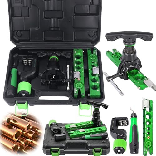 Bördelwerkzeuge, 5 in 1 Kit Bördelgerät Bördelgerät Bremsleitung für 1/4-3/4 und 6-19 mm Kupferrohr Bördelgerät 45° Exzentrischer mit Rohrschneider für 5–32 mm Wasserrohre Gasrohre Kühlungrohre