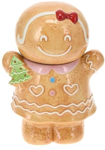 Gingerbread Cookie Jar Christmas Novelty Ceramic Stoneware Cute Gingerbread Biscuit Barrel Container Sweet Candy Christmas Xmas Treats Pot for Home Kitchen Décor Gift (Gingerbread Woman - Big)