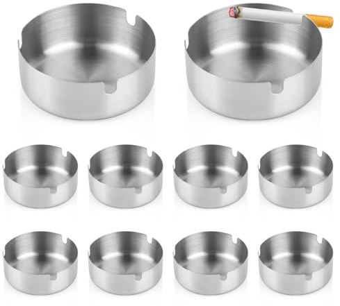 10 Pezzi Posacenere da Tavolo in Acciaio Inox, Posacenere da Esterno, Posaceneri da Esterno Portacenere Bar moderno Ufficio Giardino, 8cm