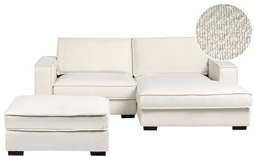 Beliani 2-Sitzer Ecksofa mit Ottomane Bouclé Hellbeige linksseitig L-förmig Kolding