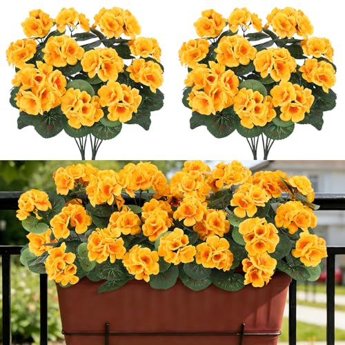 BlueCloudy 6 Bündel Geranien Künstliche Blumen Kunstpflanzen | Wie Echt Seidenblumen, UV-beständige Kunstpflanze Outdoor Wetterfest für Draußen Balkon Garten Tisch Deko