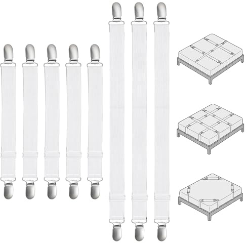 HJZHII Lot de 8 tendeurs de drap de lit réglables de 35 à 68 cm/70 à 130 cm avec clips en métal - Tendeur de drap élastique - Pour drap, matelas, canapé, planche à repasser