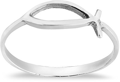 AeraVida Einfacher schlichter Ichthys christlicher Fisch-Ring aus Sterlingsilber für jeden Tag, 9, Metall