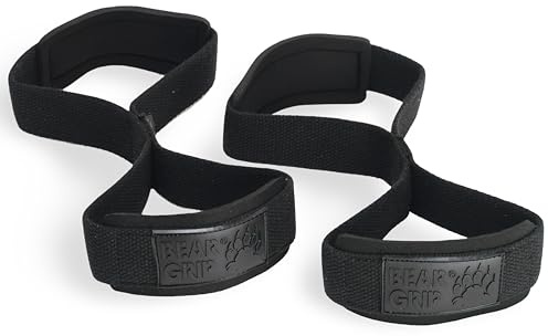 BEAR GRIP Premium Figure 8 Lifting Straps Heavy Duty Deadlift Support | Figure of 8 weight lifting straps with neoprene wrist support for deadlifts, powerlifting, bodybuilding & strength training
