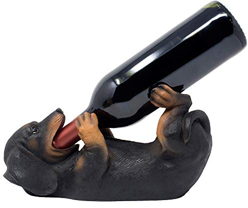 Dachshund Weiner Dog Puppy Wine Bottle Holder Statue with Decorative Tabletop Wine Rack Display Stand for Home Bar Decorations or Canine Kitchen Counter Décor As Whimsical Gifts for Pet Owners