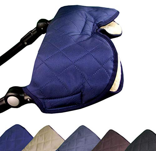 BAMBINIWELT universaler Muff Handwärmer Handschuhe für Kinderwagen Buggy Jogger mit Wolle RAUTE (marine) XX