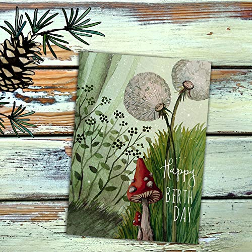 ilka parey wandtattoo-welt A6 Geburtstagskarte Postkarte Geburtstag Print Pusteblume Pilz im Wald mit Spruch Happy Birthday pk230 - ausgewählte Menge: *1 Stück*