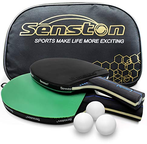 Senston Tischtennis Schläger Set, Profi 2 Tischtennisschläger und 3 Tischtennis-Bälle, Ideal für 2 Spieler