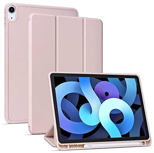 Arae Funda para iPad Air 5.ª/ 4.ª Generación (2022/ 2020) 10.9 Pulgadas, Auto-Sueño/ Estela Soporte Plegable Carcasa con Soporte para Pencil, Oro Rosa