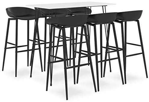 vidaXL Bar Set 7-TLG. Stehtisch Tresentisch Bistrotisch Bartresen Küchenbar Küchentisch Bistrohocker Barstuhl Barhocker Bartisch Weiß Schwarz