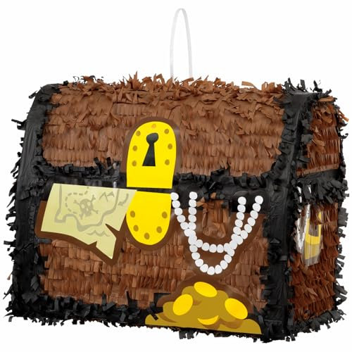 Pirate Treasure Chest 3D Pinata (29cm x 26cm) - Stunning Brown & Black Design - Perfect for Parties & Events - 1 Pc