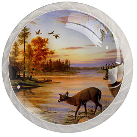 EZIOLY Peaceful Log Cabin Deer Flying Bird Drawer Knobs Pulls Cabinet Handle for Kitchen Cupboard Bedroom Dresser Bathroom Furniture Door (4 Pack)