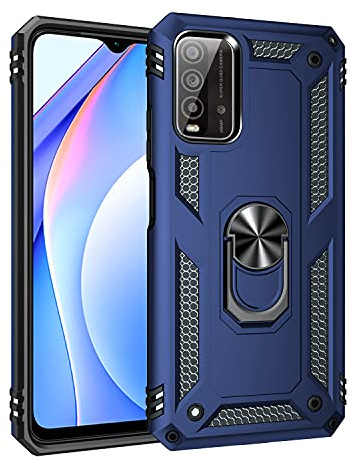 Dedux Coque Compatible avec Xiaomi Redmi 9T [Tough Armor Series] Robuste Anti-Scratch PC arrière Panneau + Pare-Chocs TPU étanche aux Chocs + parenthèse Pliable. Bleu Marin