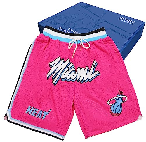 Miami Heat City Edition Shorts de Basket-Ball Masculin Short d'entraînement à séchage Rapide avec Poches,Rose,M