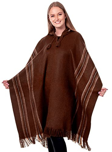 INTI ALPACA Alpaka-Kapuzenponcho für Damen, warm und weich, Umhang