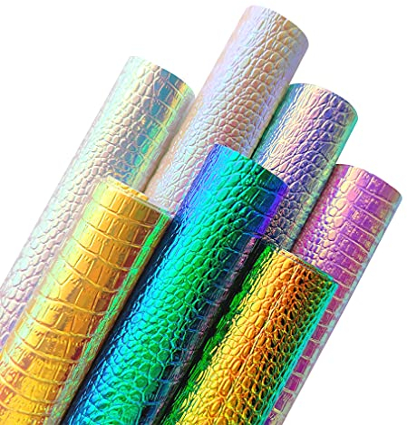 Metallisch schillernde Kunstlederbögen, geprägte Krokodilmaserung, Tierelemente, strukturiert, helle Farbe, A4, PU-Kunstleder, für Ohrringe, Haarschleifen und DIY-Projekte, 7 Stück