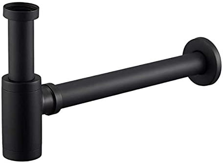 EXLECO Siphon Schwarz 1 1/4 x Ø 32 mm Edelstahl Syphon Geruchsverschluss Verstellbar Universal Röhrensiphon Verchromt Röhrengeruchsverschluss für Waschbecken Waschtisch