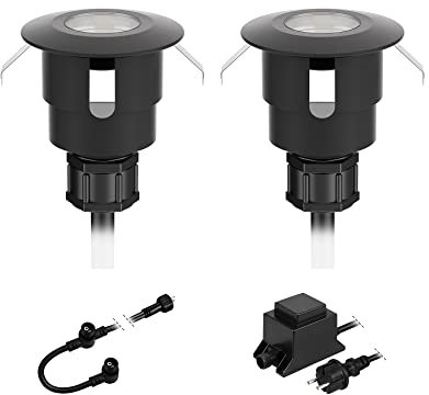 ledscom.de LED Bodeneinbauleuchte ATRIA für außen, IP65, schwarz, rund, 40mm Ø, kaltweiß 2er Set