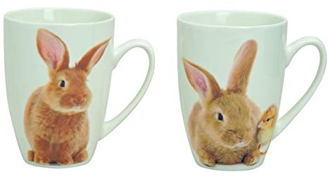 2er SET KAFFEETASSE Hase PORZELLAN weiss 340ml Tasse Kaffeebecher Ostern Häschen Küken Huhn Osterhase Blumen Frühling Osterdeko Teetasse wk900
