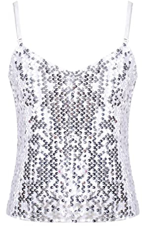 FEESHOW Kinder Mädchen Tank Top Glitzernde Pailletten Tank Shirt Oberteil mit Spaghettiträger Festival Party Tanz Shirt Sportshirt
