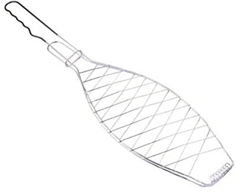 BAKAJI Griglia da Pesce Barbecue per Arrostire in Metallo Bistecchiera Cottura Pesci Grigliata Grill BBQ Dimensione 58x13cm Cromata con Manico
