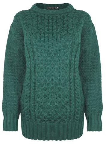 Generation Fashion New Ladies Women Long Sleeve Knitted Jumper Cable Knit Sweater Crew Neck Pullover Top Plus Size [Bottle Green, M-L]