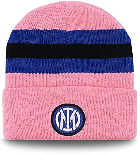 Inter Berretto invernale con Ribalta Nuovo Logo con Righe, Acrilico, Unisex Adulto, Rosa/Nero/Blu, Taglia Unica