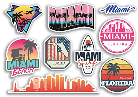 A5 Aufkleberbogen Miami Vinyl Aufkleber – Florida City America USA Briefmarke Surf Urlaub Reisen #78494