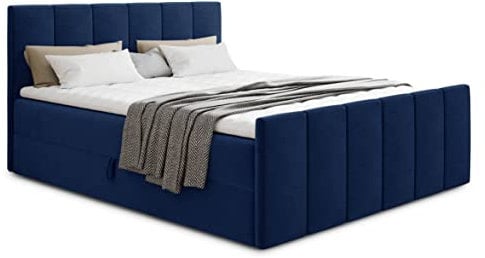 Boxspringbett Star Lux mit Fußteil, 2 Bettkästen und Matratzentopper - Doppelbett mit Topper, Bonell-Matratze, Polsterbett, Bett, Betten, Schlafzimmer (140 x 200 cm, Dunkelblau (Kronos 09))