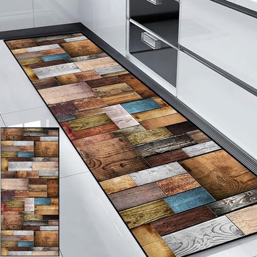 Küchenläufer Waschbar Rutschfest Waschbarer Wasserfest Geometrische Muster Teppich Läufer Nach Maß Schwarz Log Braun Teppich Läufer für Balkon Küche Wohnzimmer DraußEn Schlafzimmer 50x240cm Stil I