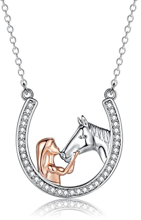 USEEDOVIA Mädchen Pferd Geschenke Kette Halskette Damen 925 Ketten Weißgold Rosegold Tochter Schmuck Geschenk für Weihnachten Geburstag mit Geschenkbox