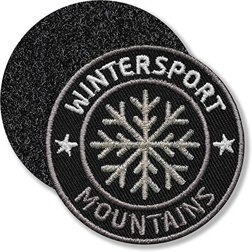 Klettpatch - Wintersport 55 mm gestickt silber metallic/Berge Mountains Ski Winter Sport/Patches Abzeichen kletten aufnähen aufkleben auf Kleidung Rucksack/Club of Heroes (Schwarz-Silber)