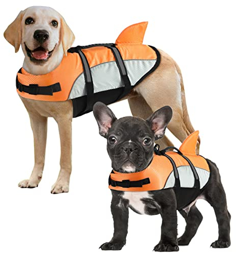 ALAGIRLS Rettungswesten für Hunde Ripstop Hund Rettungsweste Hai Rettungsweste für Hunde, Sicherheit Rettungsweste mit Hohem Auftrieb und Hebegriff für Alle Hunde ALADLJ001 OrangeN XXL