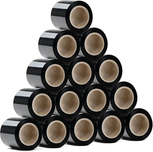 RAGO® Stretchfolie Set 15 Stück Mini Rollen 130m 15x210g I Schwarz folie für möbel Stretch Folie 130m I Palettenfolie Handfolie Wickelfolie (38x31x8cm) 130m Länge