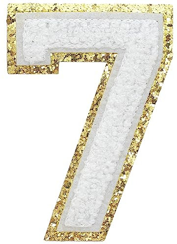 GYGYL 3PCS Chenille Varsity Glitters Number Patch, Iron on Large Size Patches for Team Costume Decoration, Height 4-1/2In, Number 7