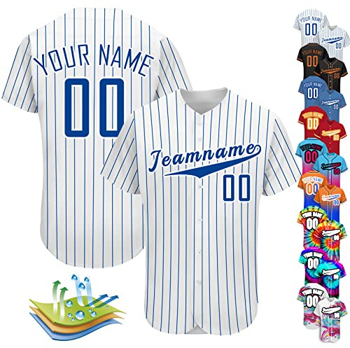 Individuelles Baseballtrikot, personalisierbar, Baseball-Shirts für Männer, Frauen, Kinder, Druck-Namennummern, Button-Down-Sportuniform, Blauer Streifen, S/4XL