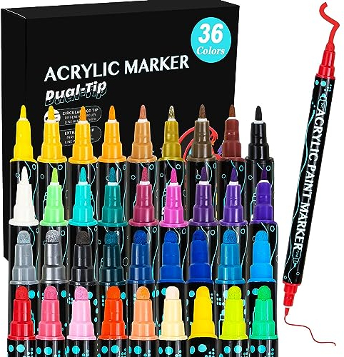 FLYISH DIRECT 36 Farben Multimarker, Acrylstifte Wasserfest Dual-Tip Bemalen Stifte, Markierstifte Acrylstifte für Steine Fenster Glas Papier und mehr