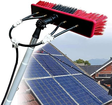 Pxkmouy Limpia Placas Solares, Escoba telescópica para Limpieza hasta 7 MTS~15MTS, Alimentada por Agua con Dosificador de jabón, Limpia Vidrios, Ideal Lavado Camiones,Cartelería, Embarcaciones
