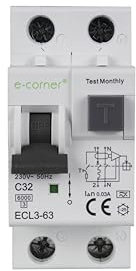 E-Corner | Interrupteur magnétothermique différentiel électronique de type A | 1P+N 32A 30mA | 230V AC 50HZ | Lot de 6 pièces