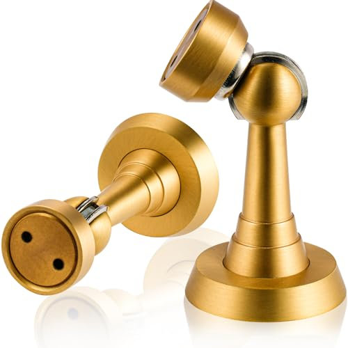 SAILANKA Magnetic Door Stop Brass Heavy Duty Door Stopper Keep Door Open Door Catch Holder with Screws for Wall & Floor Mount, 2P, Brushed Brass