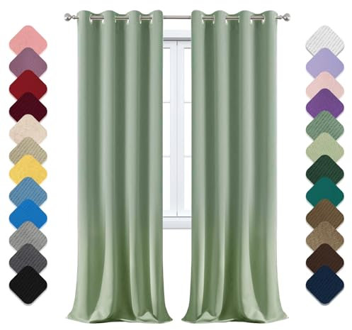 VerdunklungsvorhäNge 1er Set, H280 x B200cm Thermo VorhäNge Gegen KäLte Und Hitze mit öSen, Vorhang Kinderzimmer, Blickdichte Gardinen, Schallschutz Vorhang, für Wohnzimmer Schlafzimmer Grün