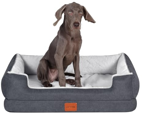 KYG Hundebett Orthopädisches Hundebetten Ergonomisches Hundekissen für Hunde, Bezug abnehmbar waschbar, Hundekorb mittelgroße Hunde, M, 80x60x18cm, Weiß