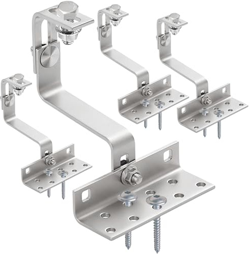 4x doitBau Solar Montage Set Ziegeldach [8x80] / 4x Dachhaken, 8x Holzschraube 80mm, 4x Sechskantschraube M10, 4x Bundmutter/ Photovoltaik Schrägdach Schiene Modul Ton Keramik Beton Befestigungshaken