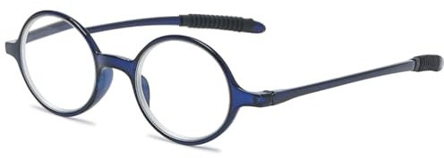 ABETOS Lesebrille Rund Klein Herren Damen Retro Lesebrillen TR90 Flexibel Leicht Vollrandbrille Mini Vintage Computer Sehhilfe Lesehilfe (Dunkelblau+1.75)
