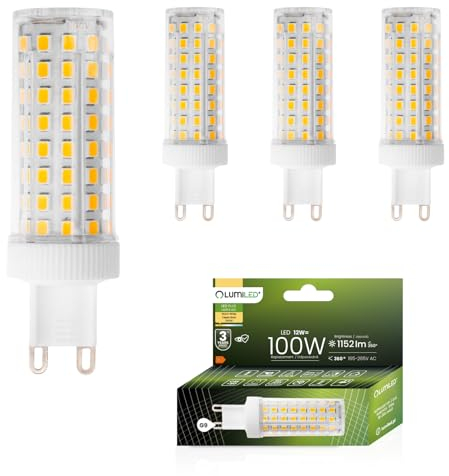 Lumiled LED Lampen G9 4er Set Leuchtmittel 12W (ersetzt 100W Glühlampe) 3000K Warmweiß 1152lm 360° Lichtwinkel 230V Glühbirnen kleine Birne Energiesparende kein Flackern SMD Lichtquelle
