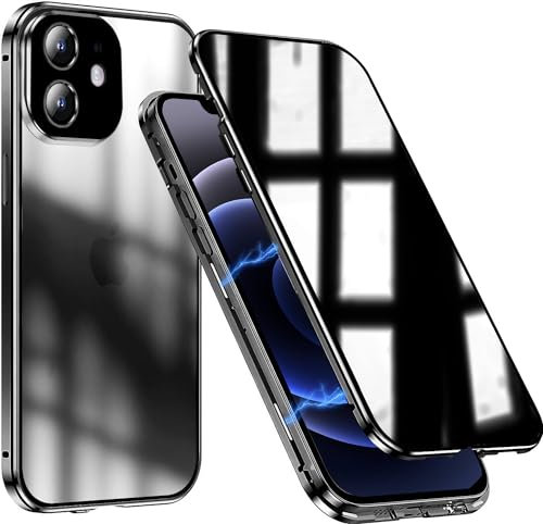 KEKBOXQ for iPhone 12 Mini Privacy Case,Anti Peeping Tempered Glass Double-Sided Magnetic Cover,Anti SPY Screen/Front and Back Metal Bumper/360 Degree Protection Phone Case for 12 Mini,Black