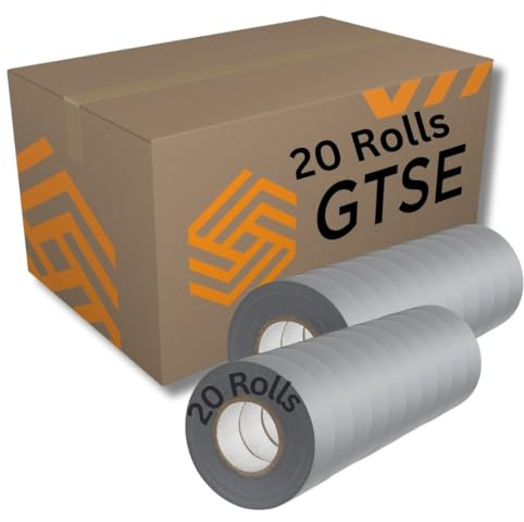 GTSE Grey Electrical Tape, 19mm x 20m, 20 Rolls of Strong Self-Adhesive PVC Insulation Tape for Insulating, Repairing and Protecting Electrical Wires